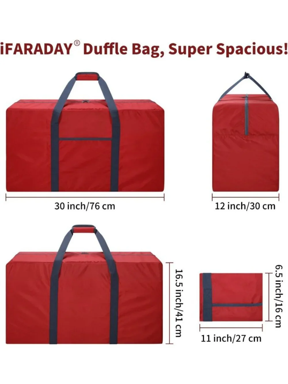 Large 95L Red Duffle Bag | Foldable, Lightweight Travel Storage, 30 Inch